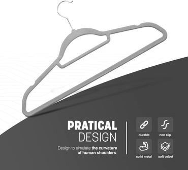 KEPLIN Velvet Hangers 20 Pack - Non-Slip Clothes Hangers with Tie Bar & 360° Hook - Durable & Sturdy, Space-Saving Wardrobe Organisers for Suits, Jackets & Clothes- Home Storage Solution (Grey)