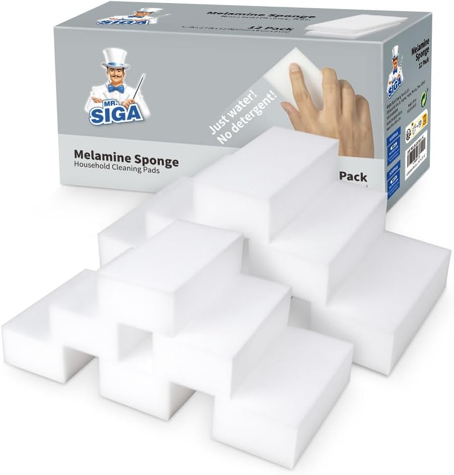 MR.SIGA Multi-Functional Eraser Sponge, Magic Cleaning Pads for Kitchen Household Cleaning, 12 Count, Size 4.7" x 2.4" x 1.2"