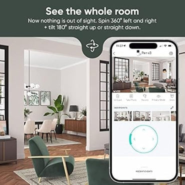 WYZE Cam Pan v3 Indoor/Outdoor IP65 1080P 360° Pan/Tilt/Zoom Wi-Fi Smart Home Security Camera with Motion Tracking for Baby & Pet, Color Night Vision, Works with Alexa & Google Assistant, White