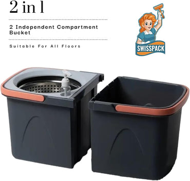 *NEW* SWISSPACK Revolving Spin Mop and Bucket With .5. Extra Pads Perfect For Easy Cleaning. Clean and Dirty Water Separtered For Perfect Finish (ORANGE-GREY) (ORANGE-GREY 1)