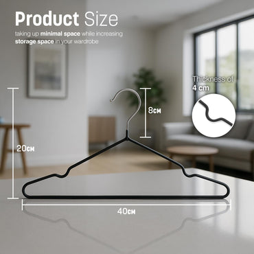 KEPLIN 20 Pack Premium Rubber Coated Metal Hangers - Heavy Duty - Space Saving Organiser Clothes Hangers For Wardrobes Coat Rack Rails (Black)