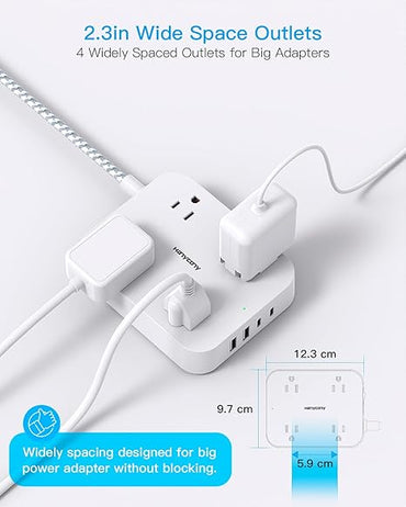 Flat Plug Extension Cord, HANYCONY 5ft Power Strip with 4 USB Ports(2 USB C), 4 Widely Outlets Extender, Wall Mount, Desk Charging Station for Office School Travel Dorm Room Essentials, ETL Listed