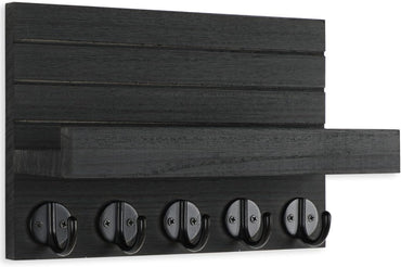 Wall Key Holder with Shelf, Hooks for Bags & Coats, Paulownia Wood, 9.8 x 6.7 x 4.2 - Cart Shape