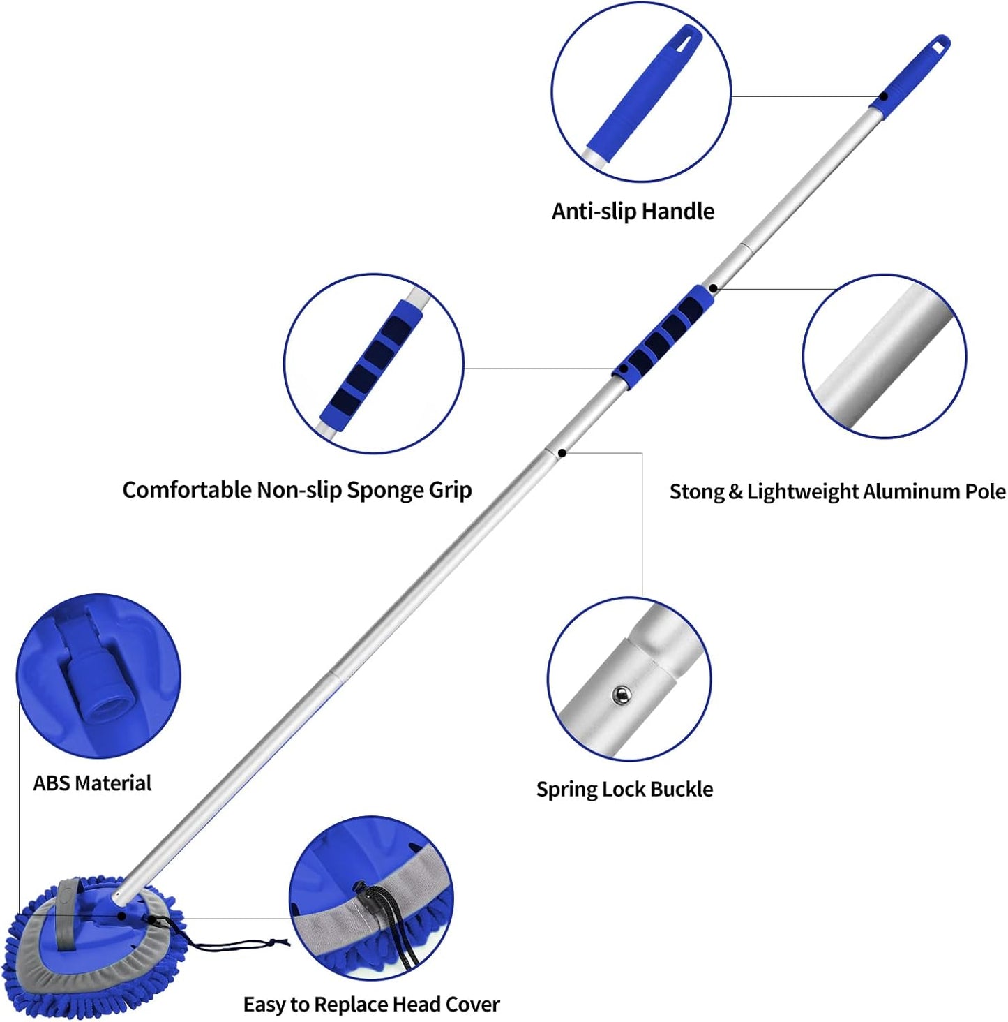Wontolf 62'' Car Wash Brush Kit with Long Handle, Chenille Microfiber Car Wash Mop Mitt Scratch-Free Car Detailing Cleaning Brush Care Kit Car Cleaning Supplies for Cars RV Truck Boat