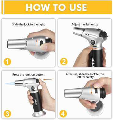 TBTeek Blow Torch, Fit All Tanks Kitchen Blow Torch with Safety Lock & Adjustable Flame for Cooking, BBQ, Baking, Brulee, Creme, DIY Soldering(Butane Not Included)