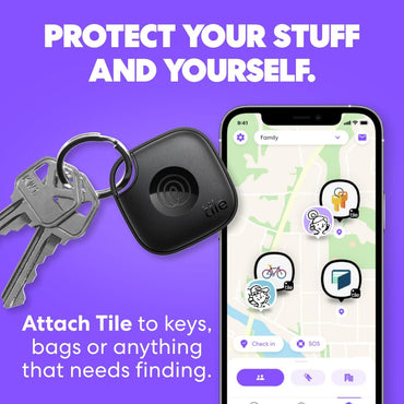 Tile by Life360 Mate Bluetooth Tracker, Keys Finder and Item Locator for Keys, Bags and More. Phone Finder. Both iOS and Android Compatible. 1-Pack (Black)