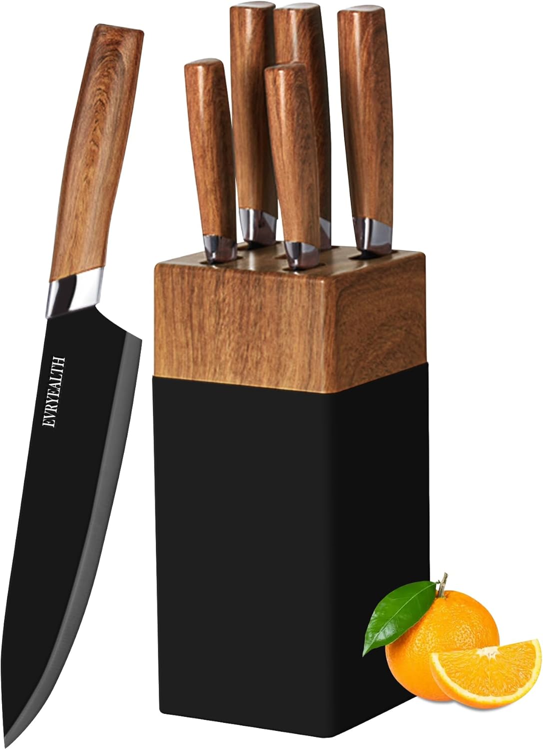 lapelux Kitchen Knife Set - 5 Piece Knife Set with Block, Wood Grain Handle, Stainless Steel Knivese with Chef, Bread, Slicer, Utility, Paring Knife for Cutting Meat/Vegetables/Fruit.…