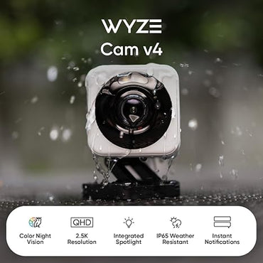 WYZE Cam v4, 2.5K QHD WiFi Indoor/Outdoor Smart Home Security Camera, Pet/Baby Monitor, Motion Activated Spotlight/Siren, Color Night Vision, 2-Way Audio, Works with Alexa & Google