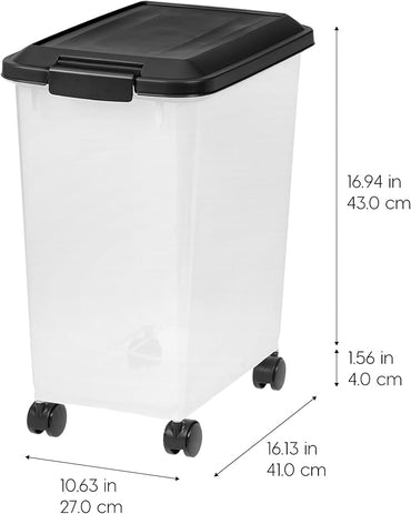 IRIS USA Dog Food Storage Container, 2 Pack, Up to 30 lbs Each, Airtight Seal for Freshness, Wheels for Rolling, Easy One Hand Opening, Made in USA, BPA Free, Clear/Black