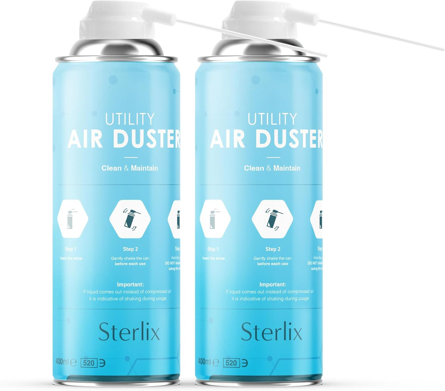 Sterlix Air Duster Can Compressed Air Spray Can Dust Cleaner PC, Keyboard, Electronic Devices & Car Cleaning Protect, 2 x 400ml, Packaging May Vary