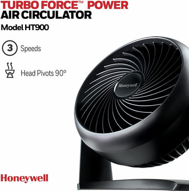 Honeywell TurboForce Power Fan (Quiet Operation Cooling, 90° Variable Tilt, 3 Speed Settings, Wall Mount Feature, Table Fan) HT900E
