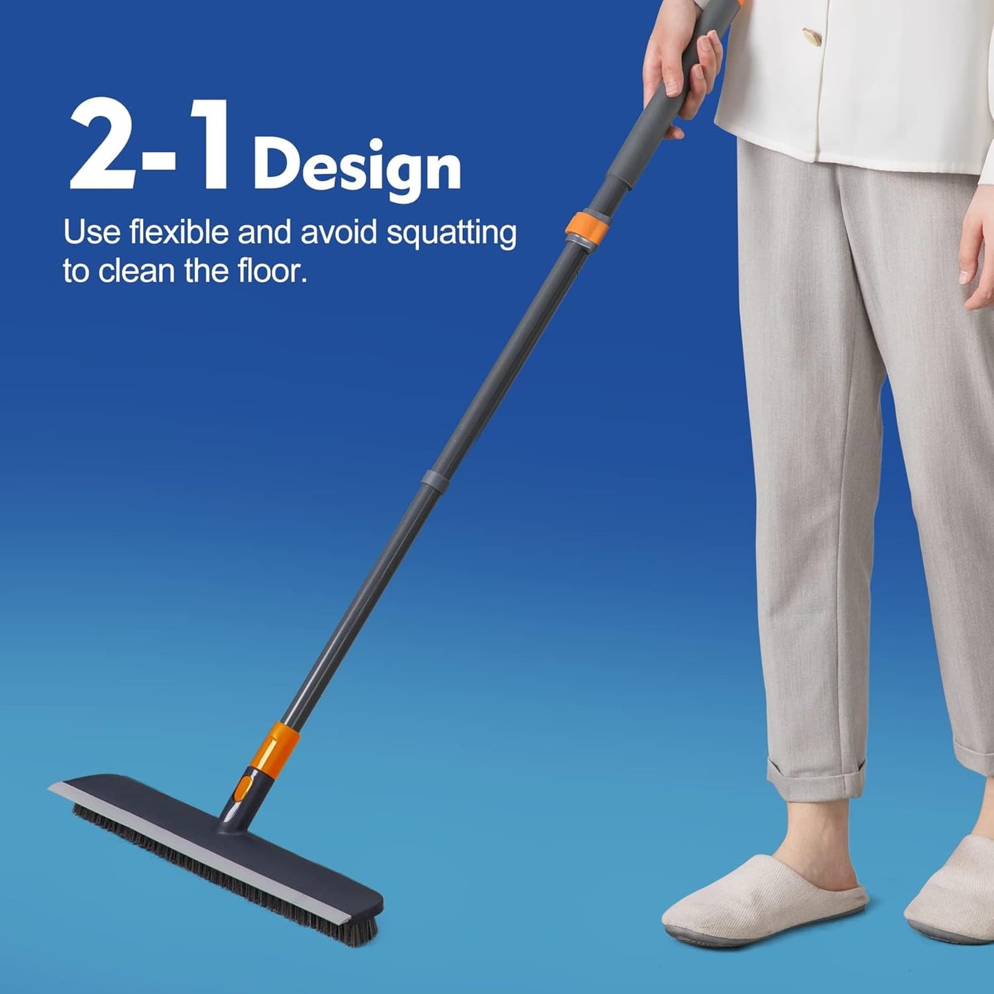 CLEANHOME Floor Scrubbing Brush with Squeegee/Handle,2-1 Bathroom Tile Cleaning Brush.Suitable for Cleaning Floors, Corner Gap, Patios,Indoor,Living Rooms, Swimming Pool๏ผetc.