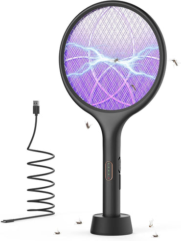 YISSVIC Electric Fly Swatter Bug Zapper Racket Dual Modes Mosquito Killer with Purple Mosquito Light Rechargeable for Indoor Home Office Backyard Patio Camping (Black) (Black-1 Pack)