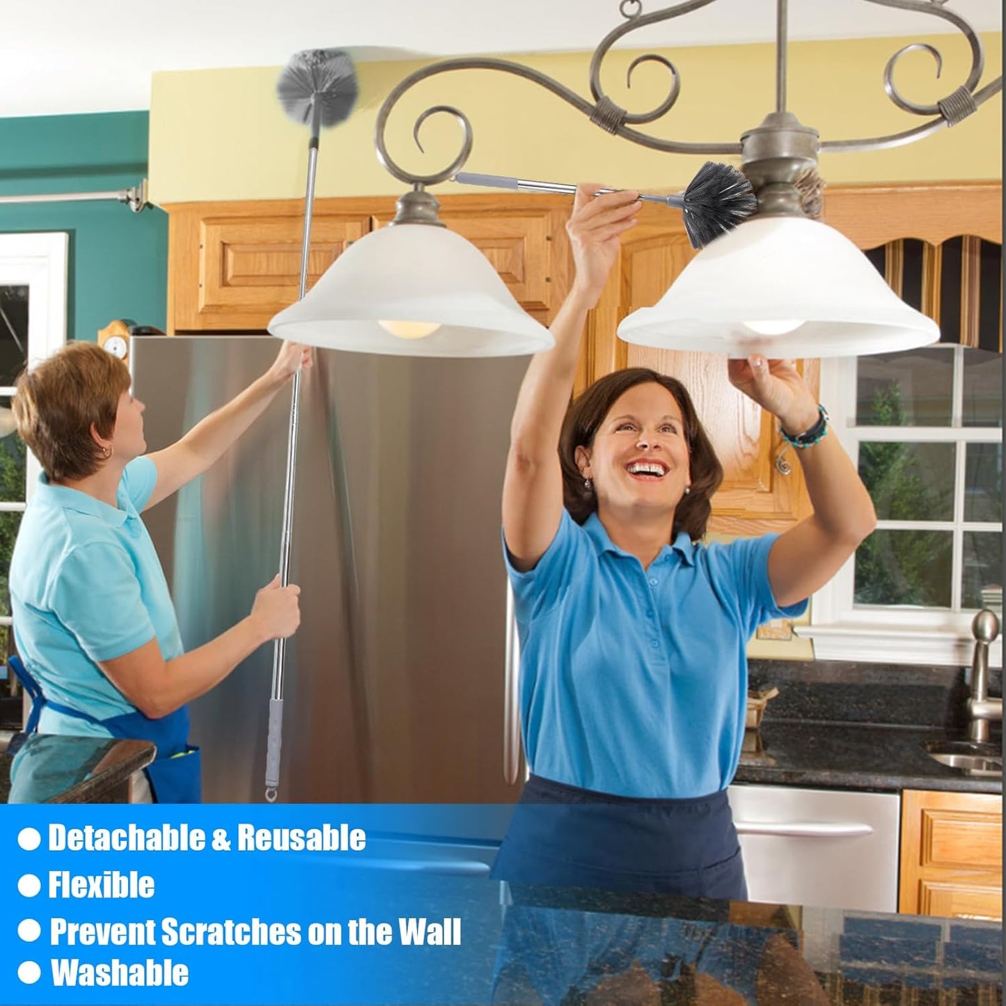 Feather Duster,7 PCS Extendable Bendable Washable Cobweb Brush with Extension Pole Up to 100'', Long Feather Duster for Cleaning Ceiling Fan,High Ceiling,Furniture