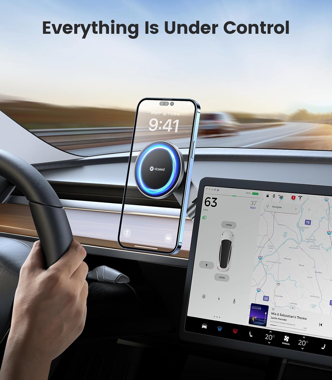 VICSEED Tesla Phone Mount【Strongest Magnet Power】Foldable Hidden Tesla Phone Holder Fit for All Phone, Tesla Model 3 Model Y for MagSafe Car Mount, Tesla Model 3 Accessories, Tesla Model Y Accessories