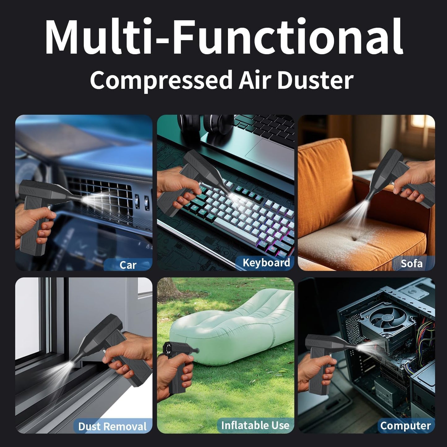 Compressed Air Duster Cleaner for PC, 4 Gear Adjustable 110000RPM Electric Air Duster, Portable Air Dust Blower, Cordless Compressed Air Duster for Computer, Keyboard, Outdoors and Car Cleaning