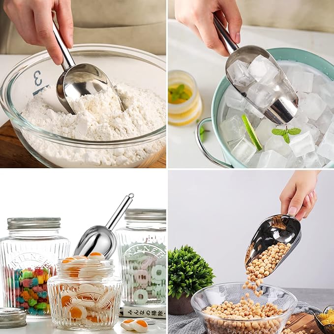 Metal Ice Scoop 6 Oz,Kitchen Ice Scooper for Ice Maker, Small Food Scoops for Bar Party Wedding Pet Dog Food, Stainless Steel Silver