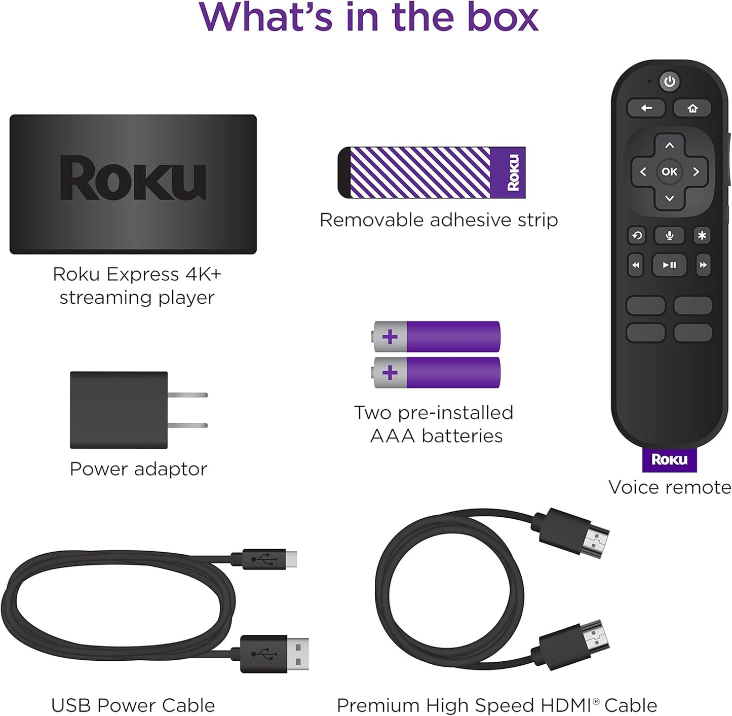 Roku Express 4K+ | Roku Streaming Device 4K/HDR with Voice Remote, Free & Live TV