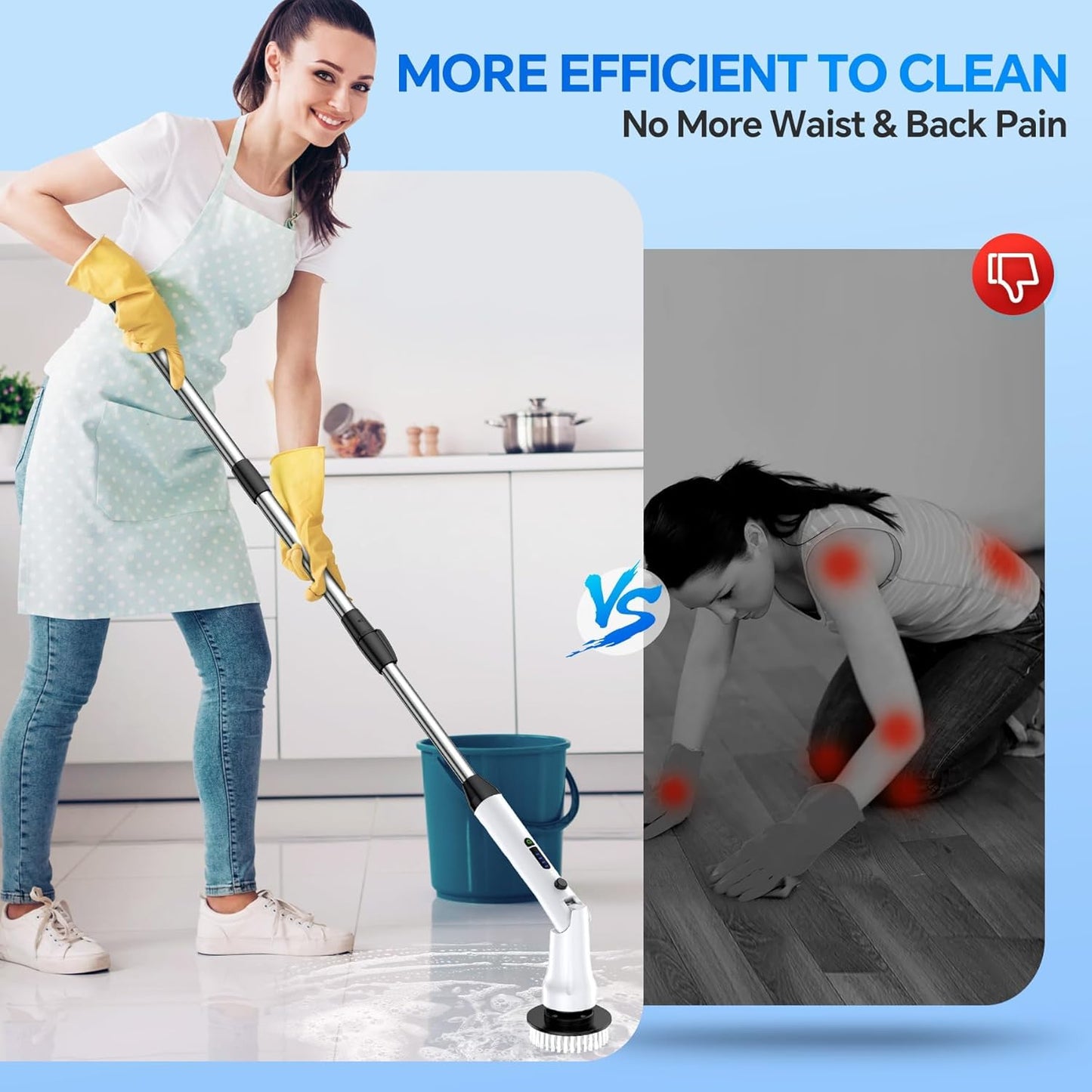 Airlovers Electric Spin Scrubber 2025 - Upgraded Power Scrubber with 3 Angle Adjustments & 8 Replaceable Brush Heads | Ideal for Floors & More