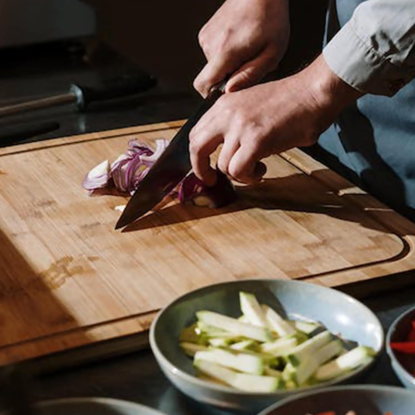 lapelux Kitchen Knife Set - 5 Piece Knife Set with Block, Wood Grain Handle, Stainless Steel Knivese with Chef, Bread, Slicer, Utility, Paring Knife for Cutting Meat/Vegetables/Fruit.…