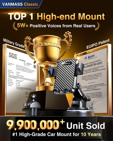 VANMASS 85+LBS Strongest Suction & Military-Grade 2025 Ultimate Car Phone Mount Patent & Safety Certs Cell Phone Holder Truck Stand for Dashboard Windshield Vent for iPhone 17 Pro Max 16 15 Samsung