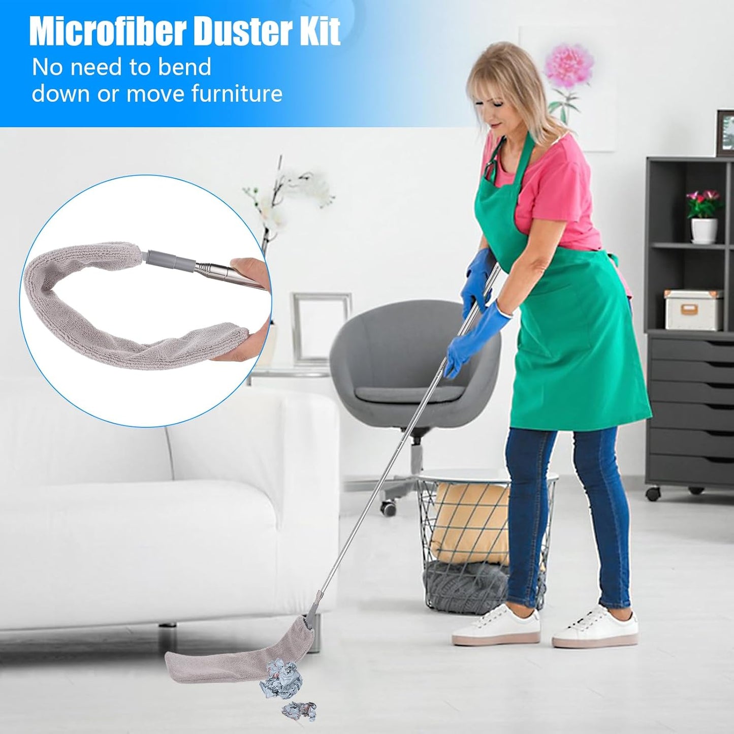 Feather Duster,7 PCS Extendable Bendable Washable Cobweb Brush with Extension Pole Up to 100'', Long Feather Duster for Cleaning Ceiling Fan,High Ceiling,Furniture