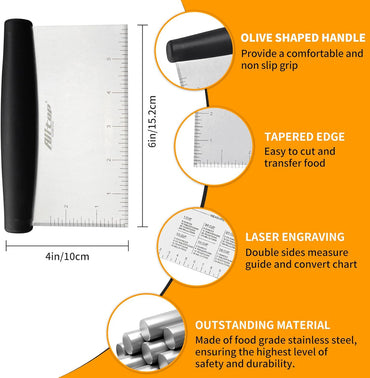 ALLTOP Bench Scraper & Chopper for Kitchen - Ideal Baking Essential Utensil,Stainless Steel Pastry/Dough/Food Cutter Tool for Cake Pizza Bread,Cooking - 1 Pack,Black