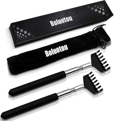 2 Pack Portable Extendable Back Scratcher, Kuvvfe Stainless Steel Telescoping Back Scratcher with Beautiful Present Packaging