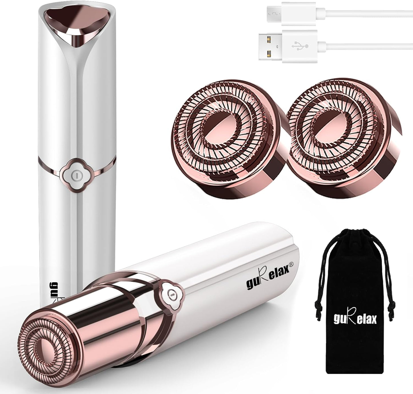 Facial Hair Remover for Women,Hair Removal Device Rechargeable Epilator for Women for Face Included 2 x Replacement Heads, Painless Lady Shavers, for Lip,Mustache, Chin