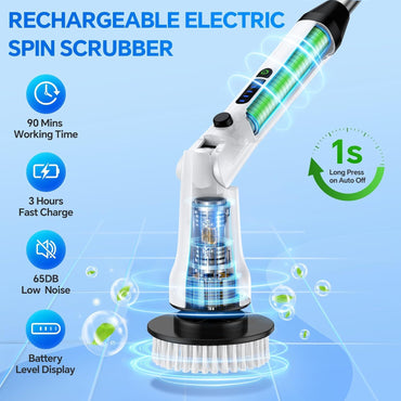 Airlovers Electric Spin Scrubber 2025 - Upgraded Power Scrubber with 3 Angle Adjustments & 8 Replaceable Brush Heads | Ideal for Floors & More