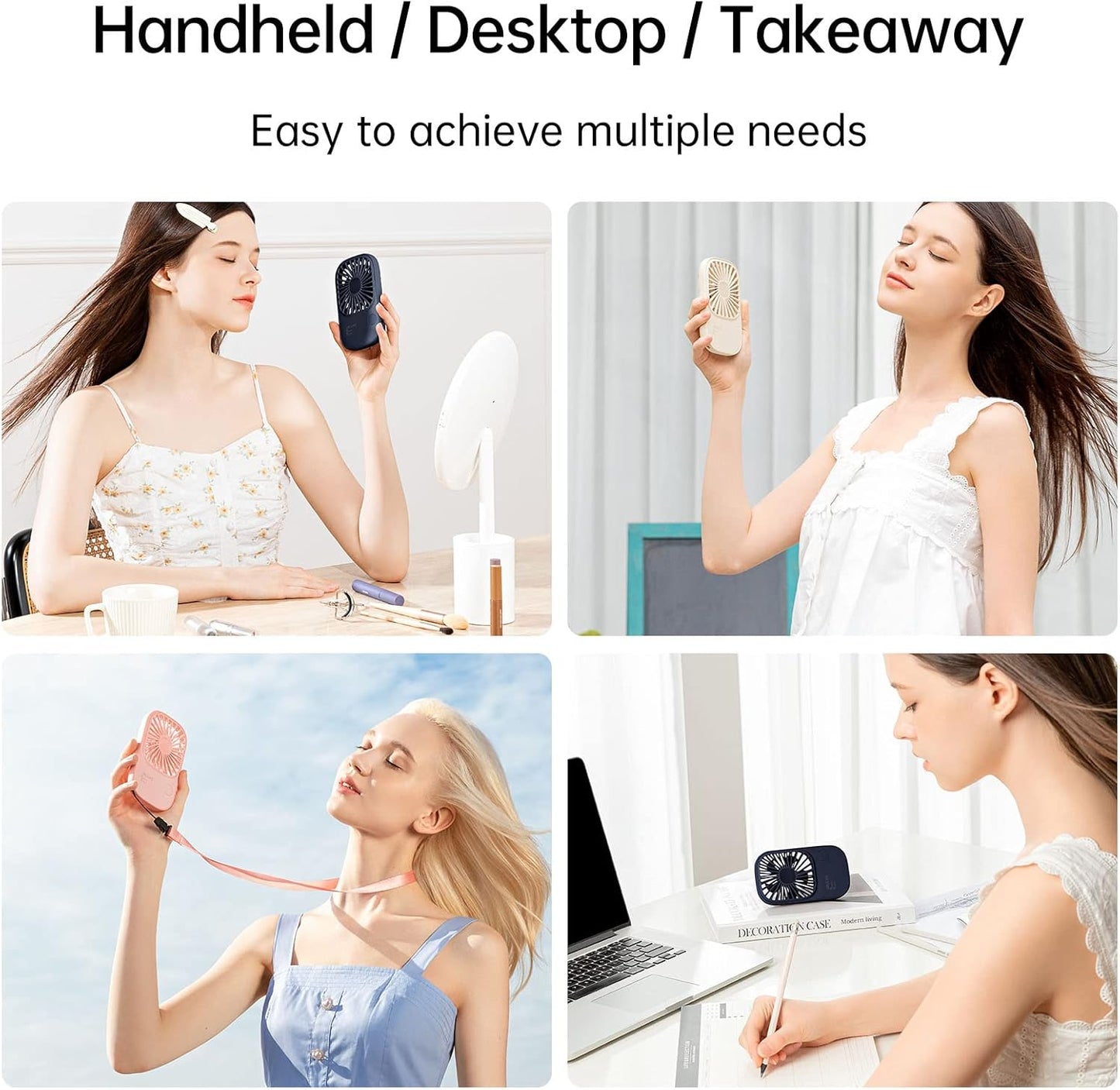 JISULIFE Handheld Portable Mini Fan with 3 Speeds, Ultra Slim USB Rechargeable Personal Pocket Eyelash Fan for Girls Kids Women Men Travel Blue