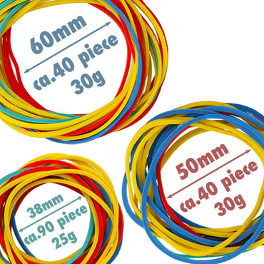 Westcott Rubber Bands 80g | Ca. 170 Colourful rubber rings in various sizes in a handy plastic container | Storage pack of household rubber bands ⌀ 60mm, 50mm & 38mm | E-10581 00