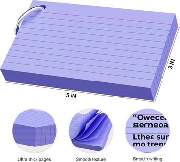 250 Count Colored Index Cards 3x5 Inch with Key Ring, 180gsm Heavy Weight Flash Cards 5 Color (50 Sheets Each), Portable Note Taking for Students, Teachers, Study Note Cards for Office Home School