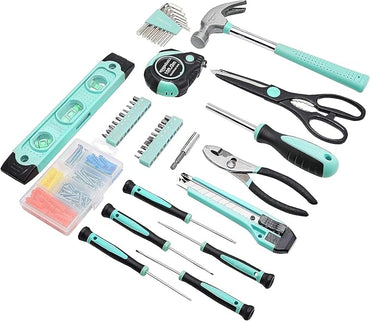 Basics Household Tool Kit With Storage Case, 142 Piece, Turquoise, 13.39 x 9.25 x 2.95 inch