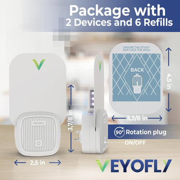 VEYOFLY Fly Trap Indoor, Fruit Fly Traps for Indoors Flying Insect (2 Device + 6 Refills) Gnat Traps for House Indoor, Bug Zapper Indoor, Gnat Killer Catcher & Fruit Fly Killer Light Plug in