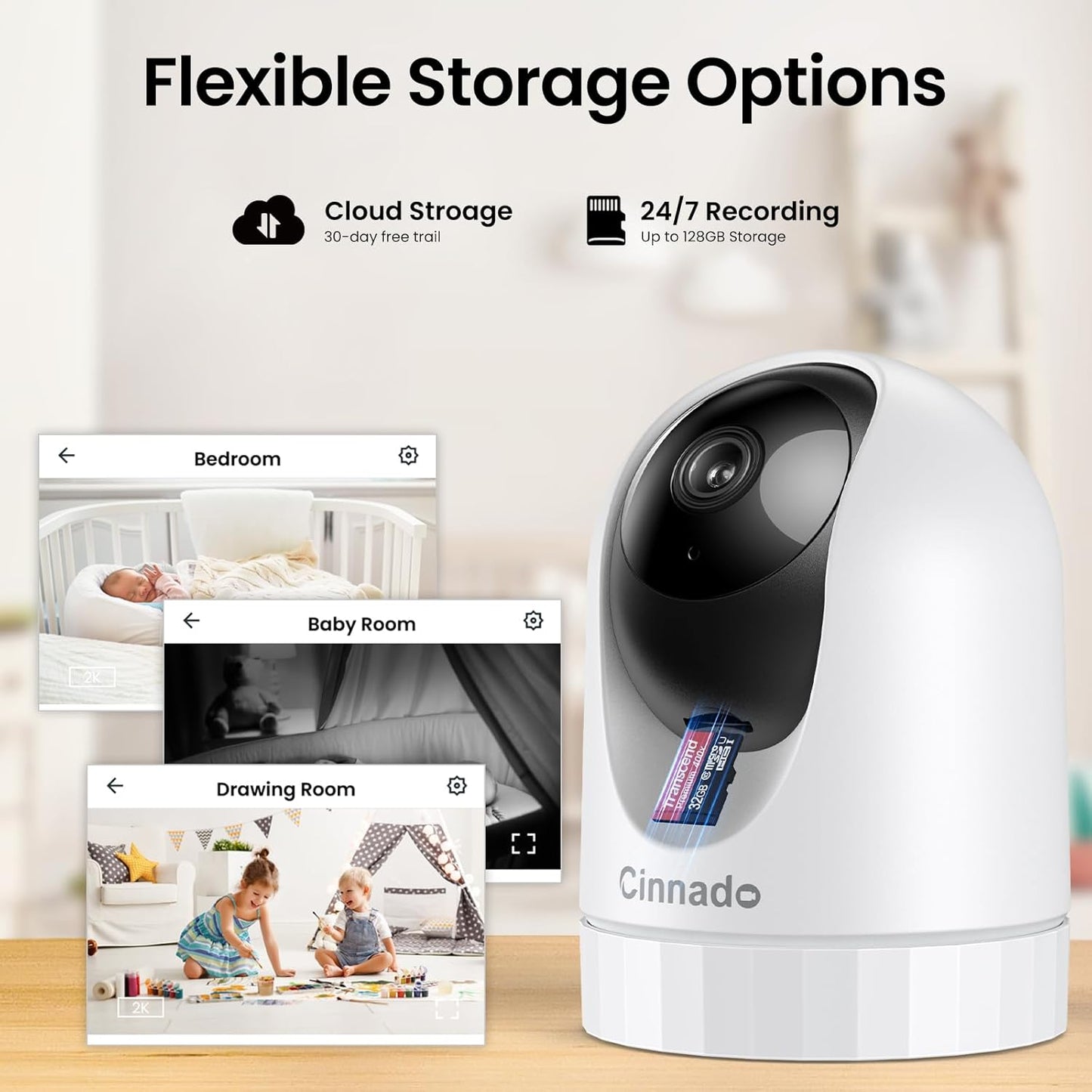Security Camera Indoor-2K 360° WiFi Cameras for Home Security,Pet/Dog/Baby Camera with Phone app, 2-Way Audio, Night Vision, 24/7 SD Card Storage, Works with Alexa & Google Home (2.4Ghz)-D1