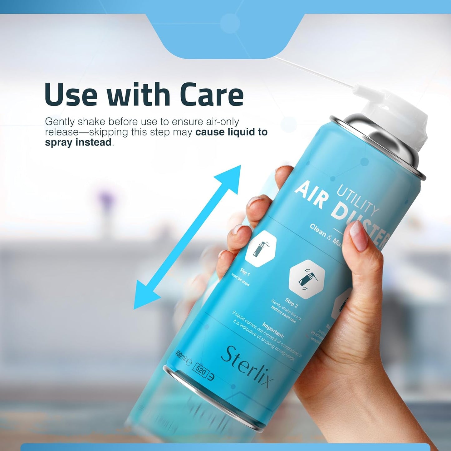 Sterlix Air Duster Can Compressed Air Spray Can Dust Cleaner PC, Keyboard, Electronic Devices & Car Cleaning Protect, 2 x 400ml, Packaging May Vary