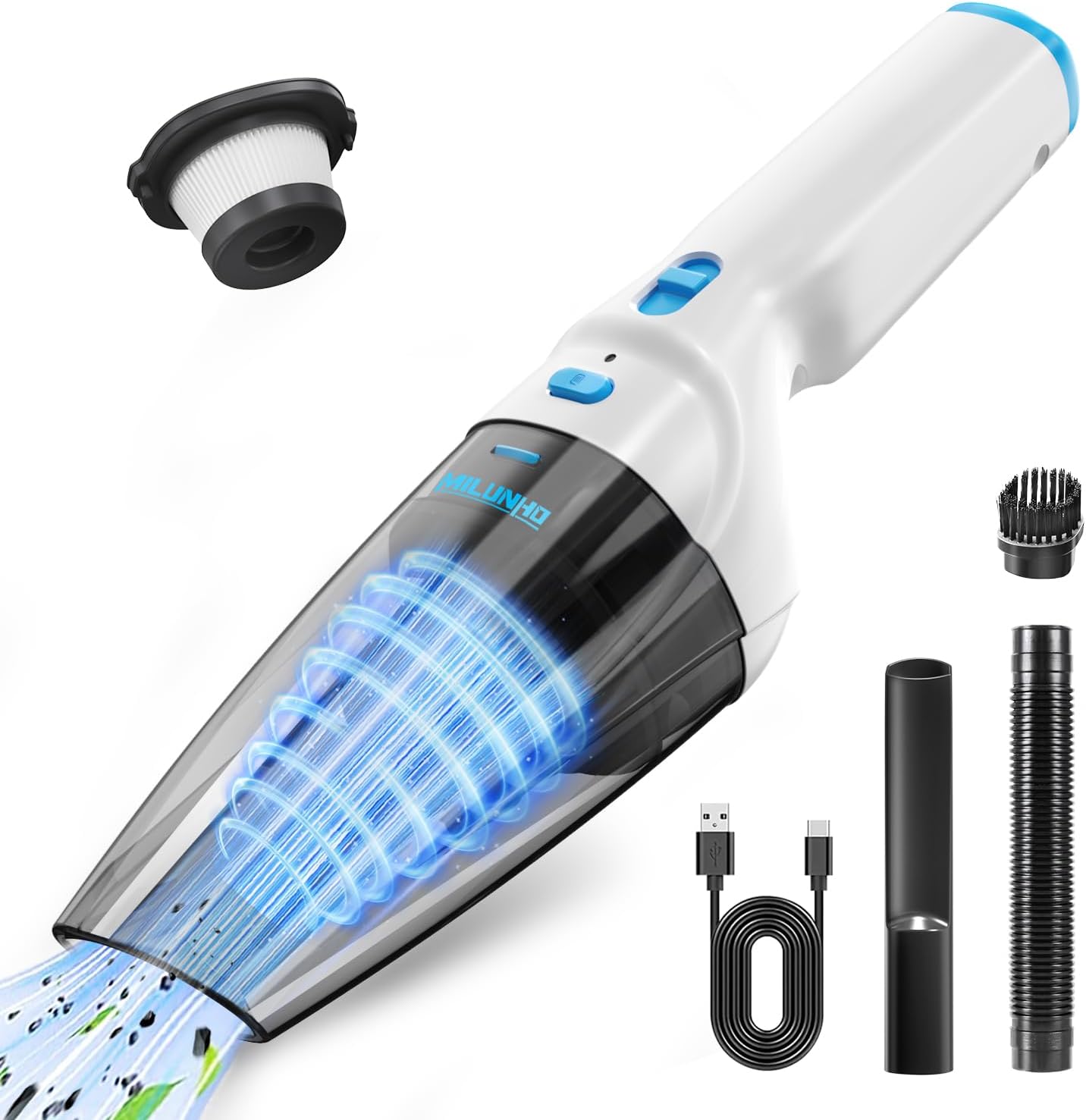 Milunho Handheld Vacuum Cleaner, 9500PA Car Vacuum Cleaner Cordless with Powerful Suction, Lightweight & Portable Car Cleaner for Car/Home/Pet