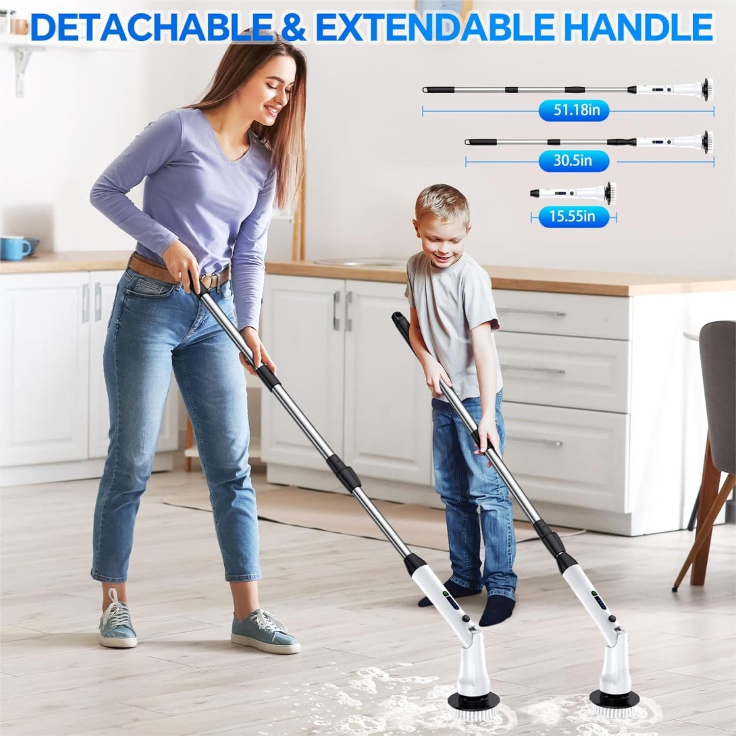 Airlovers Electric Spin Scrubber 2025 - Upgraded Power Scrubber with 3 Angle Adjustments & 8 Replaceable Brush Heads | Ideal for Floors & More