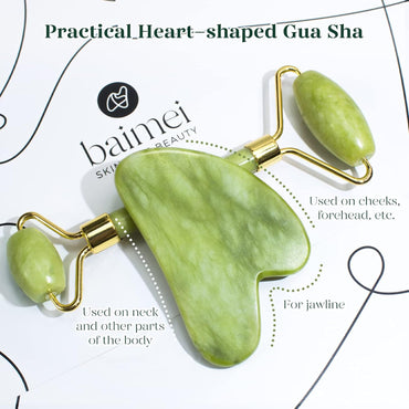 BAIMEI Gua Sha Set and Jade Roller, Jade Gua Sha & Face Rollers for Women, Self Care Gifts for Women, Body Muscle Relaxing, Improve Eye Puffiness, Skin Care Gift