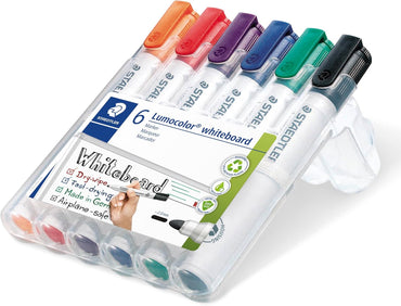 STAEDTLER 351 WP6 Lumocolor Whiteboard Marker Bullet Tip - Assorted Colours (Pack of 6)
