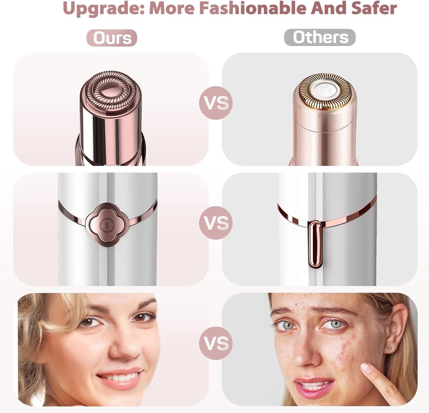 Facial Hair Remover for Women,Hair Removal Device Rechargeable Epilator for Women for Face Included 2 x Replacement Heads, Painless Lady Shavers, for Lip,Mustache, Chin