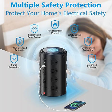 21 in 1 Tower Power Strip Surge Protector with 16 Outlets and 5 USB Ports (2 USB-C), 6FT Extension.