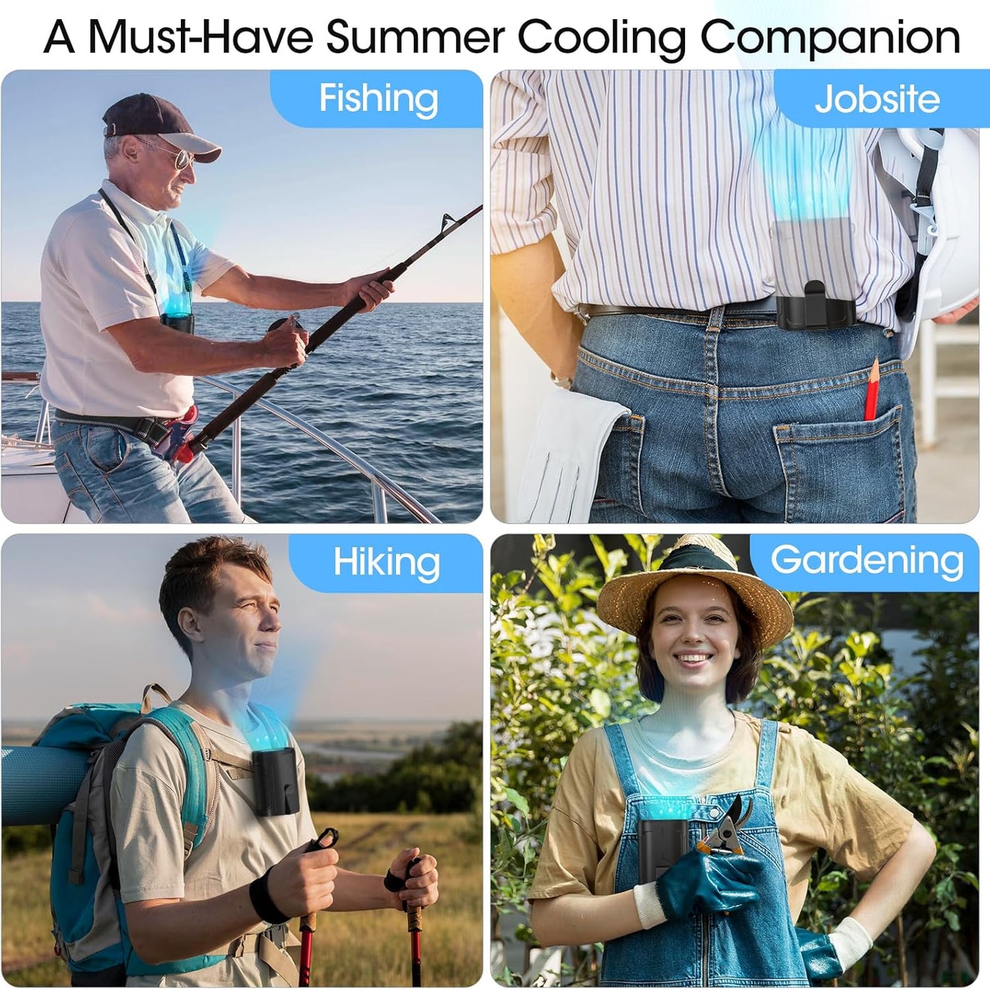 2025 AI Portable Fan Rechargeable, 4 Speeds 6600RPM Strong Airflow, Personal Waist Fan with up to 25H of Working Time, Hands-Free Hanging Neck Fan, Wearable Belt Fan for Camping, Outdoor, Jobsite