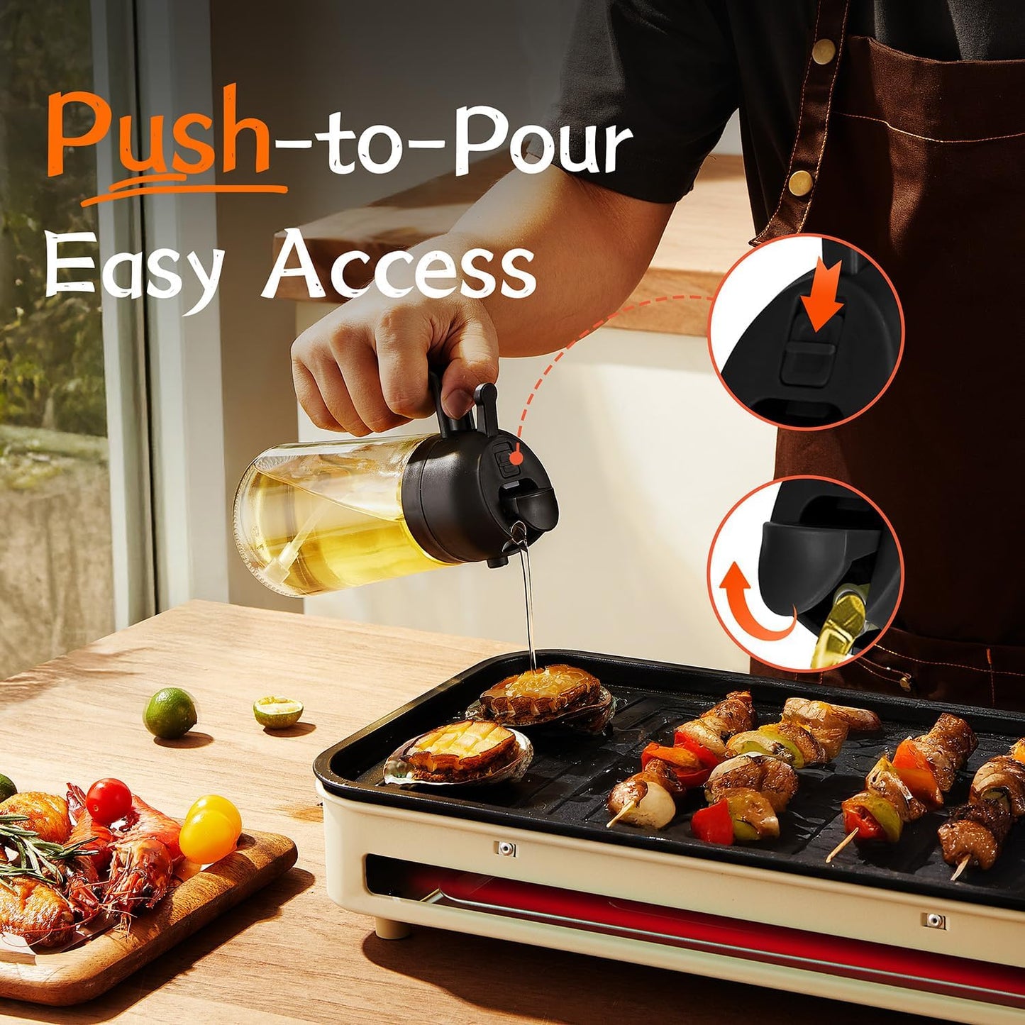 TrendPlain 470ml Olive Oil Spray Bottle - 2 in 1 Olive Oil Dispenser Bottle for Kitchen Accessories - Kitchen Gadgets, For Air Fryer - Black