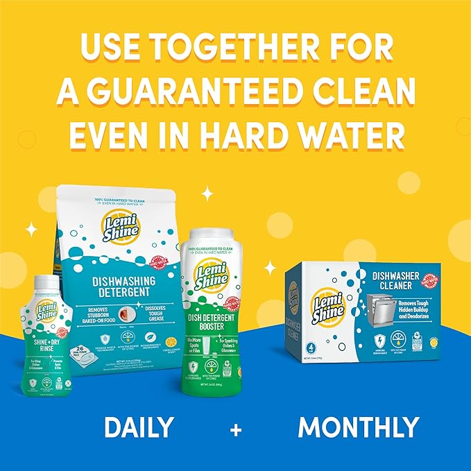 Lemi Shine Dish Detergent Booster, Hard Water Stain Remover, Multi-Use Citric Acid Cleaner 24 oz, Pack of 2