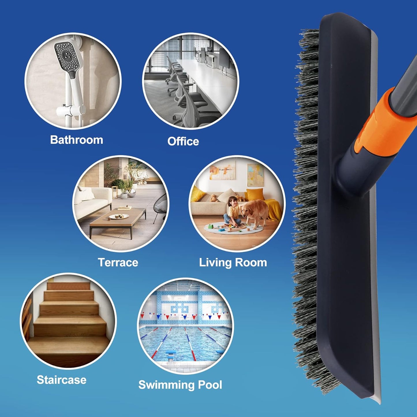 CLEANHOME Floor Scrubbing Brush with Squeegee/Handle,2-1 Bathroom Tile Cleaning Brush.Suitable for Cleaning Floors, Corner Gap, Patios,Indoor,Living Rooms, Swimming Pool๏ผetc.