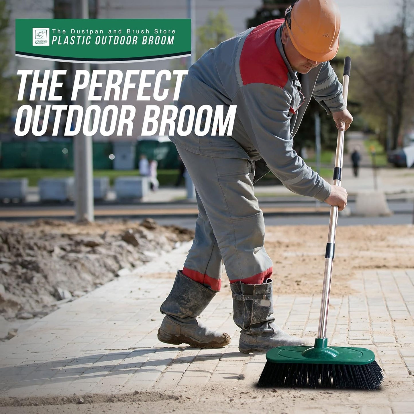 Yard Broom Outdoor Heavy Duty, 10” Garden Broom Synthetic Hard Bristle Brush Head with Strong Handle, Stiff Sweeping Brush Outdoor