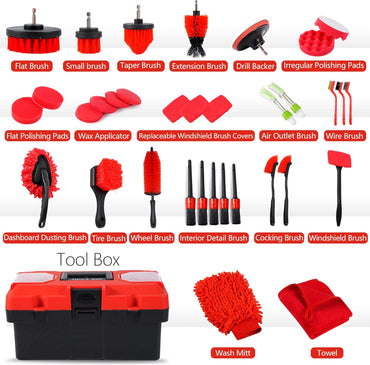 35Pcs Car Detailing Kit, Car Cleaning Kit with Windshield Cleaning Tool and Tool Box, Interior & Exterior Auto Care Supplies and Brushes (B:35PCS-R)