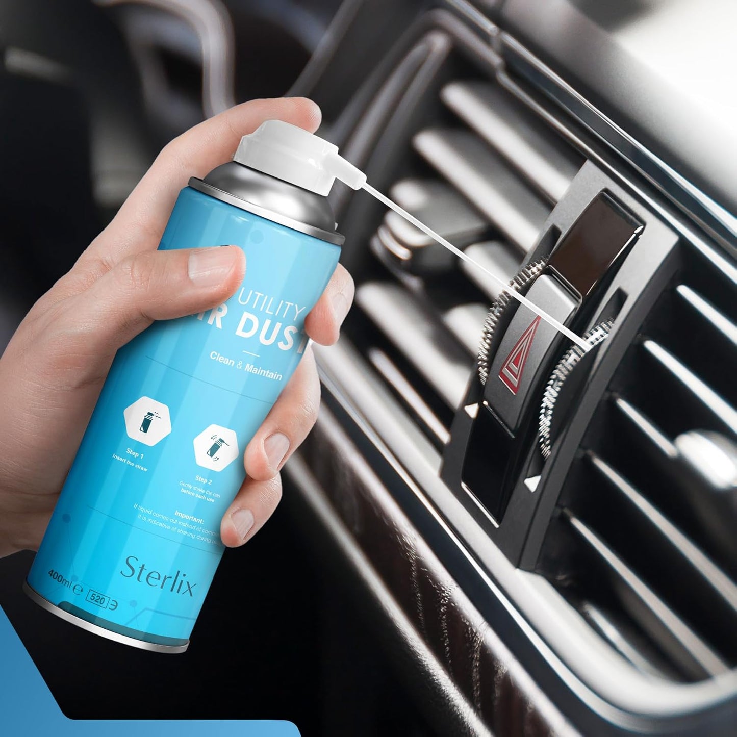 Sterlix Air Duster Can Compressed Air Spray Can Dust Cleaner PC, Keyboard, Electronic Devices & Car Cleaning Protect, 2 x 400ml, Packaging May Vary